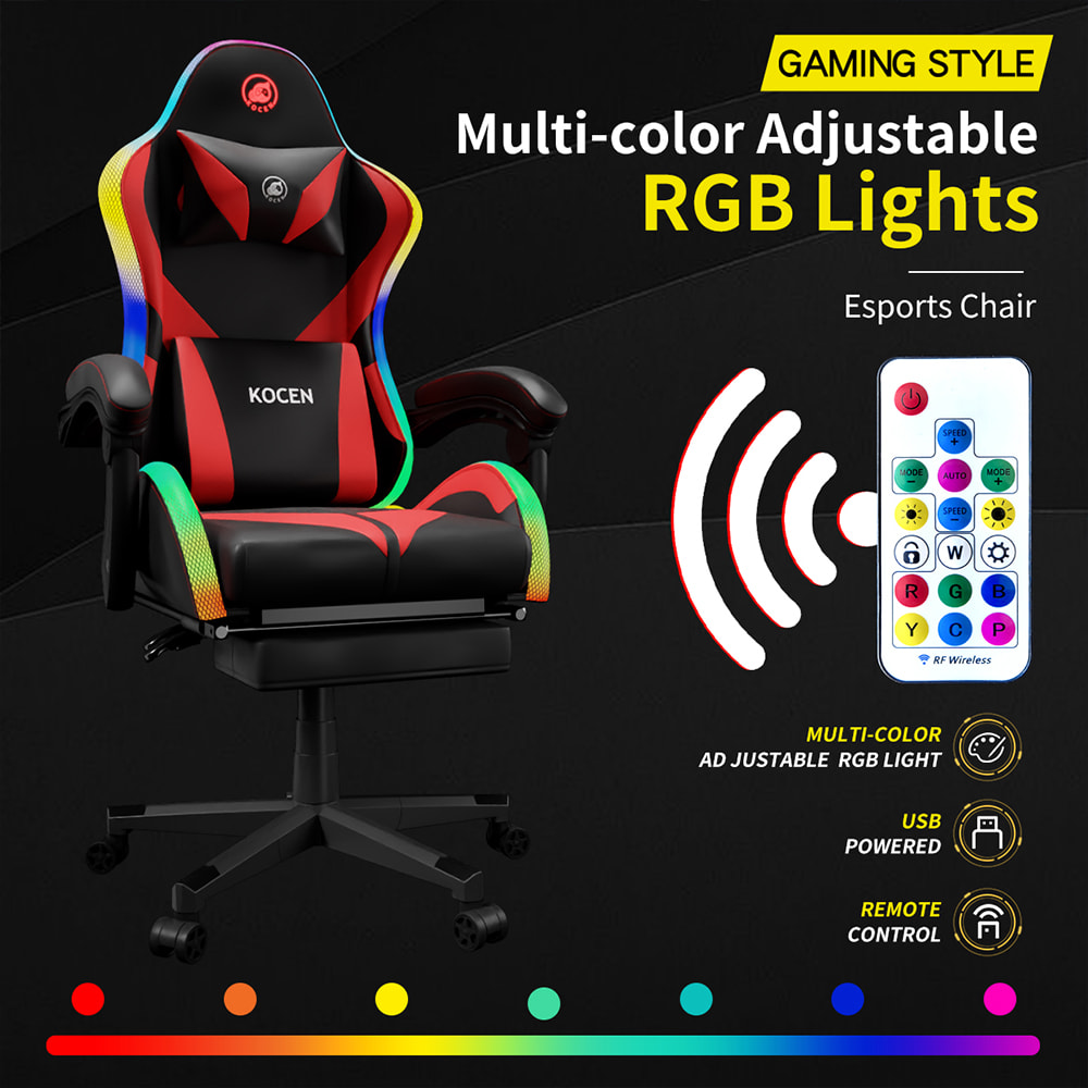 Herné kreslo z PU kože, Esportové kreslo s viacfarebnými nastaviteľnými RGB svetlami, napájanie cez USB, diaľkové ovládanie Herné kreslo z PU kože, Esportové kreslo s viacfarebnými nastaviteľnými RGB svetlami, napájanie cez USB, diaľkové ovládanie