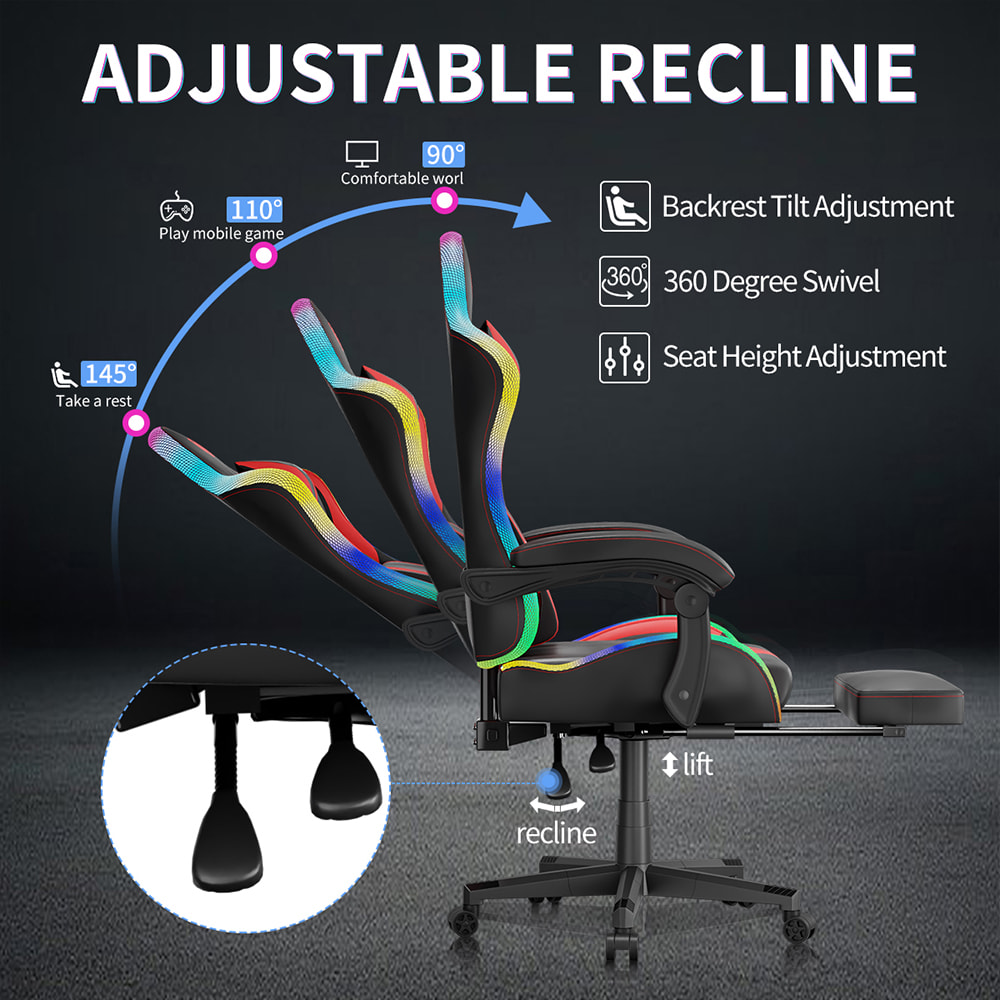 Herné kreslo z PU kože, Esportové kreslo s viacfarebnými nastaviteľnými RGB svetlami, napájanie cez USB, diaľkové ovládanie Herné kreslo z PU kože, Esportové kreslo s viacfarebnými nastaviteľnými RGB svetlami, napájanie cez USB, diaľkové ovládanie