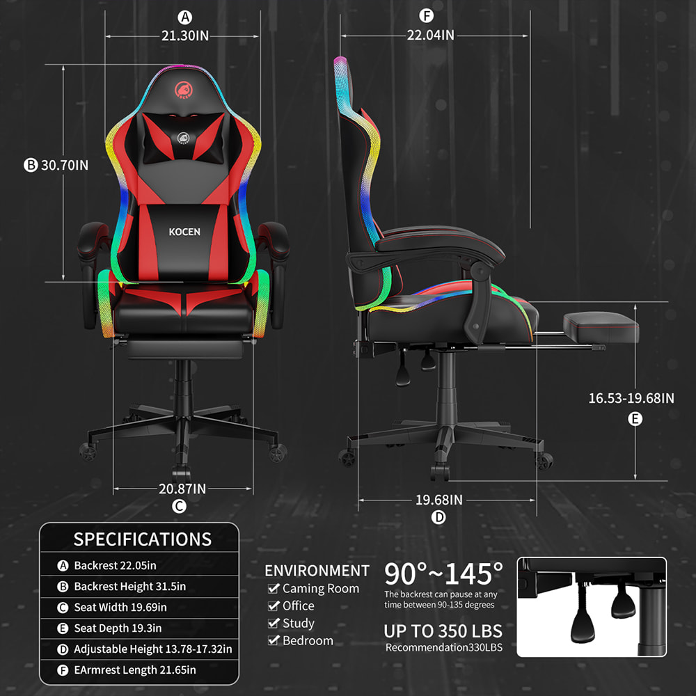 Herné kreslo z PU kože, Esportové kreslo s viacfarebnými nastaviteľnými RGB svetlami, napájanie cez USB, diaľkové ovládanie Herné kreslo z PU kože, Esportové kreslo s viacfarebnými nastaviteľnými RGB svetlami, napájanie cez USB, diaľkové ovládanie