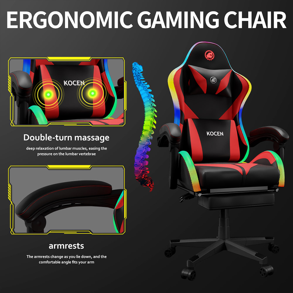 Herné kreslo z PU kože, Esportové kreslo s viacfarebnými nastaviteľnými RGB svetlami, napájanie cez USB, diaľkové ovládanie Herné kreslo z PU kože, Esportové kreslo s viacfarebnými nastaviteľnými RGB svetlami, napájanie cez USB, diaľkové ovládanie
